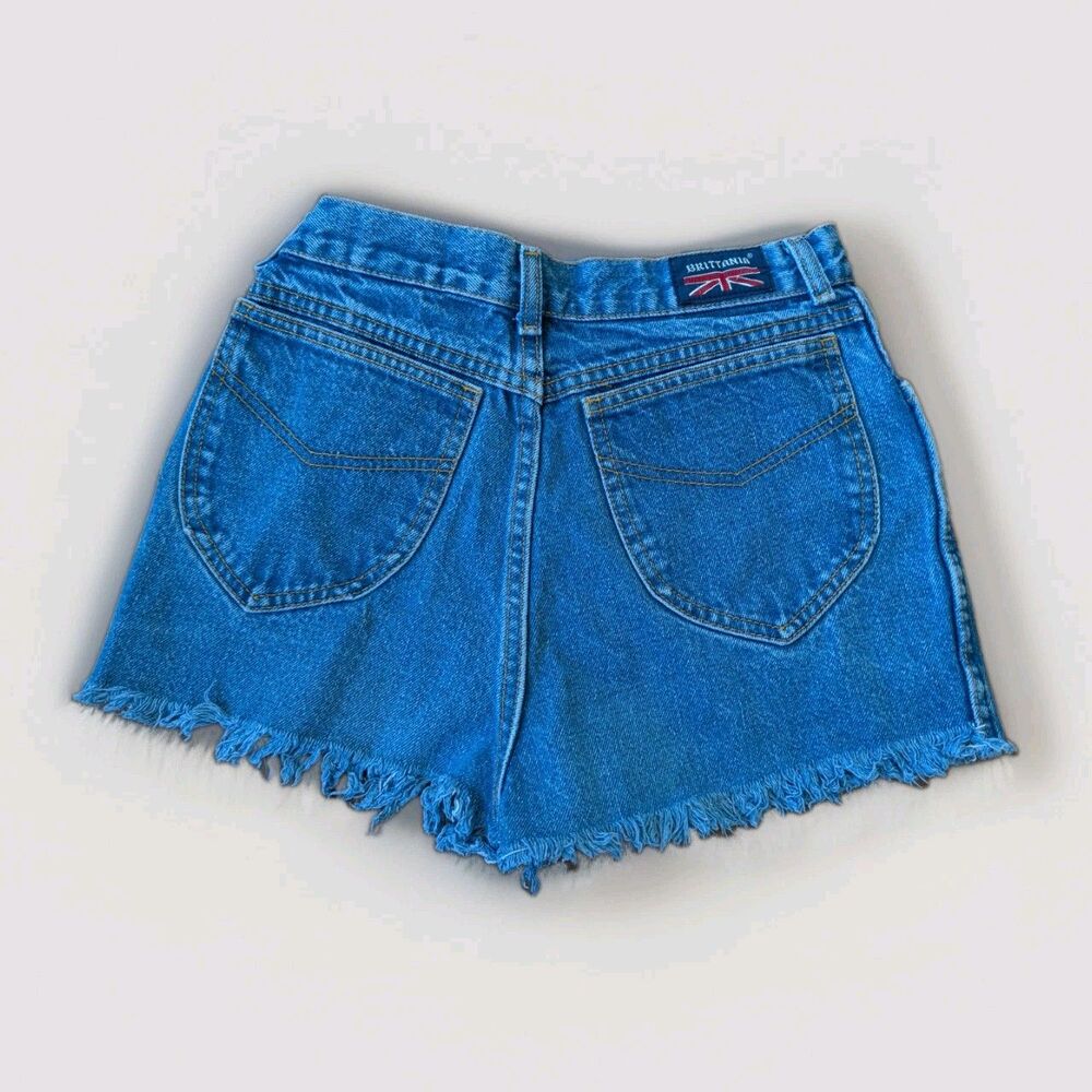 Vintage Brittania High Waist Rise 28" Frayed Denim Shorts 90s Booty Made In USA